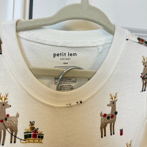 PETIT LEM Rudy and Reindeers Print on Off White PJ Set Size 18 Months NWT - Picture 5 of 7